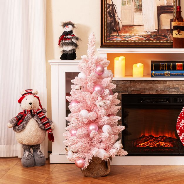90 CM Artificial Mini Christmas Tree with 12 Natural Cotton Balls-Pink