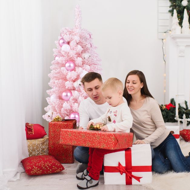 90 CM Artificial Mini Christmas Tree with 12 Natural Cotton Balls-Pink