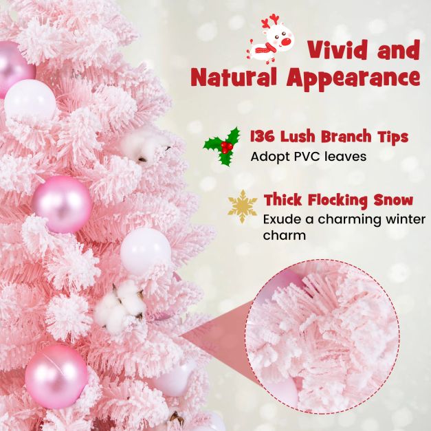 90 CM Artificial Mini Christmas Tree with 12 Natural Cotton Balls-Pink