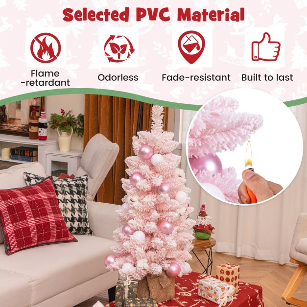 90 CM Artificial Mini Christmas Tree with 12 Natural Cotton Balls-Pink
