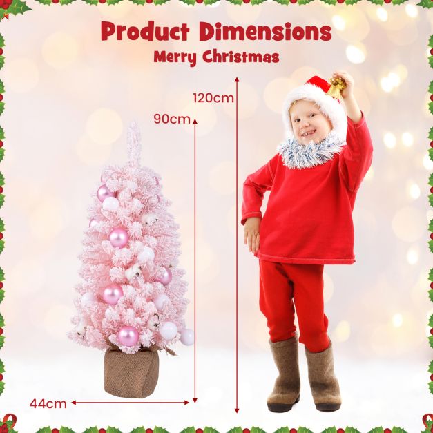 90 CM Artificial Mini Christmas Tree with 12 Natural Cotton Balls-Pink