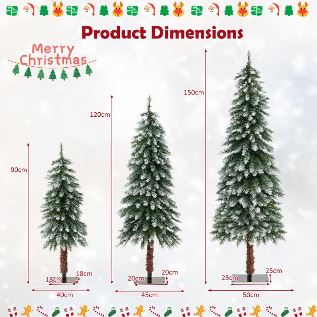 Artificial Xmas Tree Set of 3 with PVC Branch Tips and Warm White LED Lights