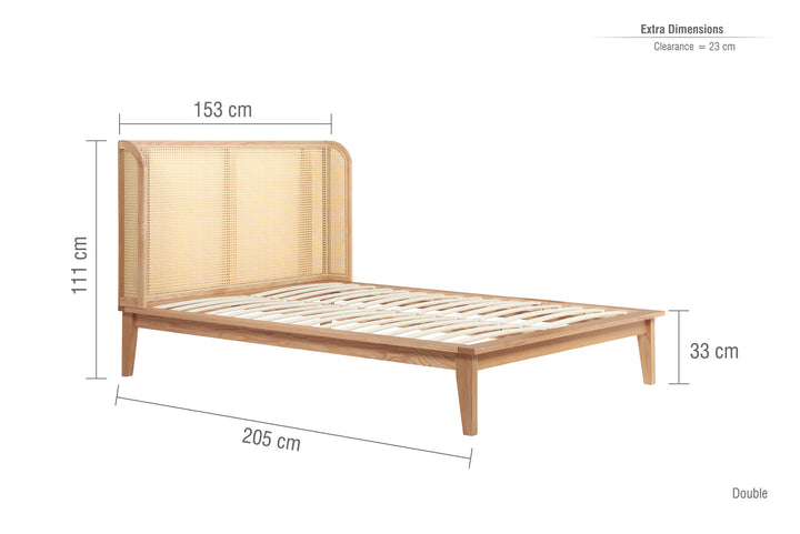 Astrid Rattan Bed with Wingback Headboard and Curved Weave Design