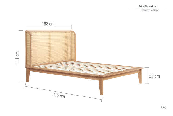 Astrid Rattan Bed with Wingback Headboard and Curved Weave Design