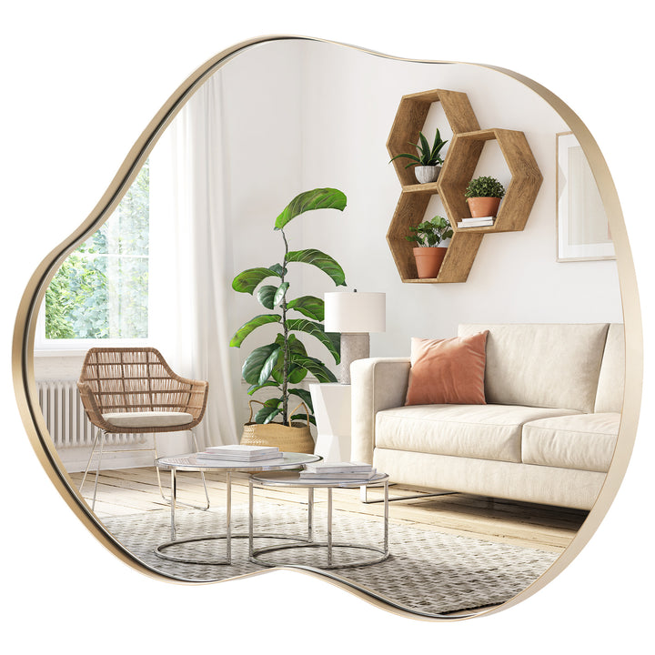 Asymmetrical Wall Mirror Irregular with Premium Back Board-Golden