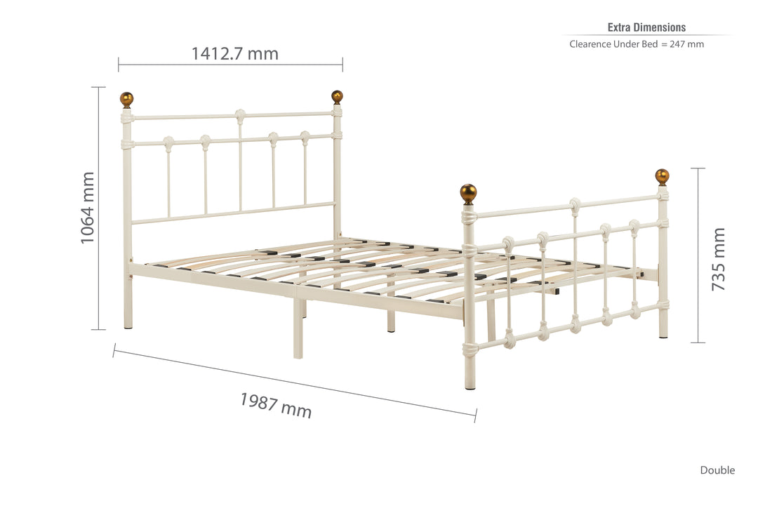 Atlas Bed Frame with Antique Brass Finials and Sprung Slatted Base in Black