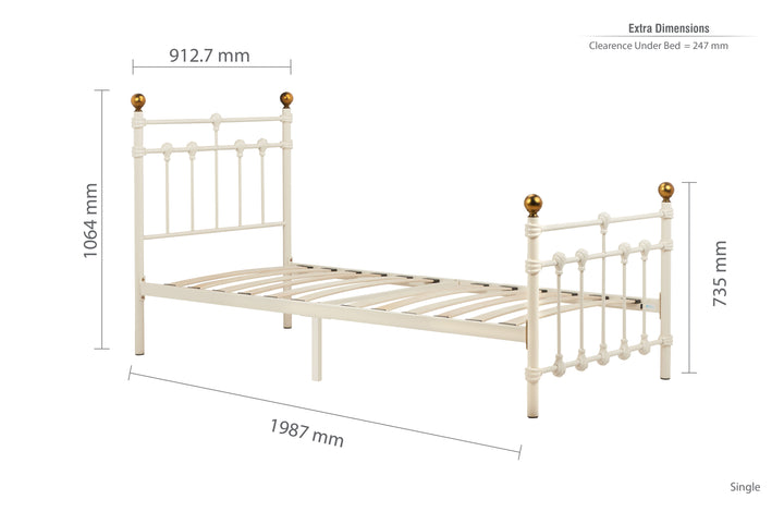 Atlas Bed Frame with Antique Brass Finials and Sprung Slatted Base in Black