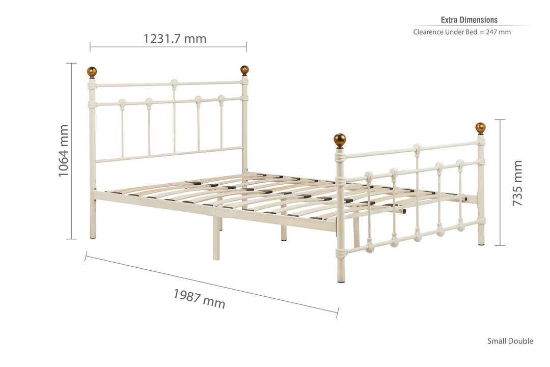 Atlas Bed Frame with Antique Brass Finials and Sprung Slatted Base in Black