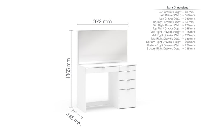 Ava 5 Drawer Dressing Table — Classic Bedroom Vanity Makeup Table Storage Furniture