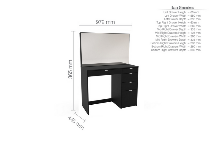 Ava 5 Drawer Dressing Table — Classic Bedroom Vanity Makeup Table Storage Furniture