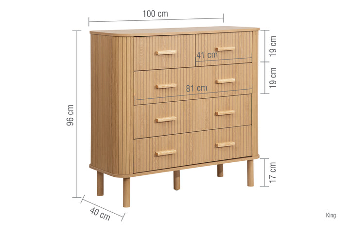 Axel 5 Drawer Fluted Chest Oak Finish Stylish Bedroom Storage