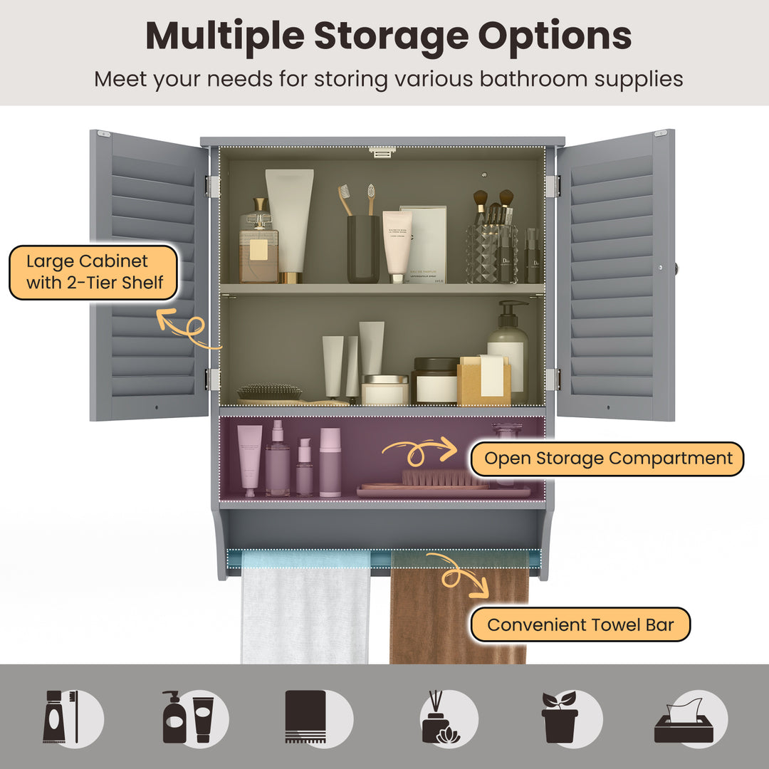 Bathroom Wall Cabinet with 2 Doors and 3-Position Adjustable Shelf