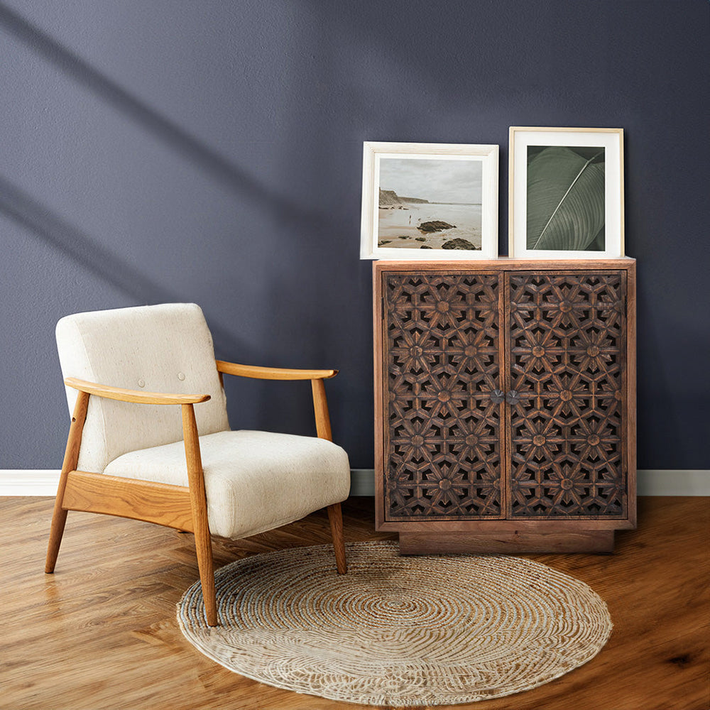Zaayah Cut Work Two Door Wooden Cabinet Brown - TidySpaces