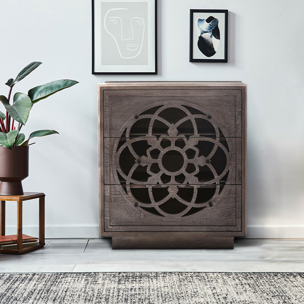 Flower of Life Three Chest of Drawers Grey - TidySpaces