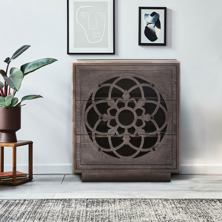 Flower of Life Three Chest of Drawers Grey - TidySpaces