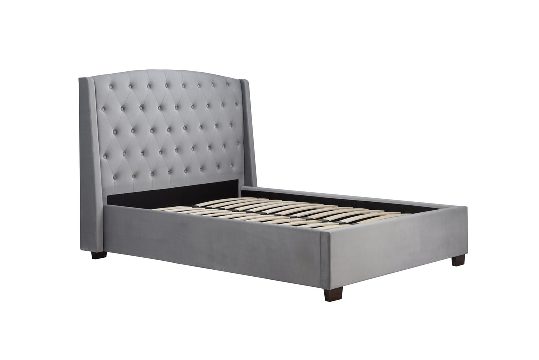 Luxury Velvet Upholstered Bed with Wingback Headboard and Tufted Detailing