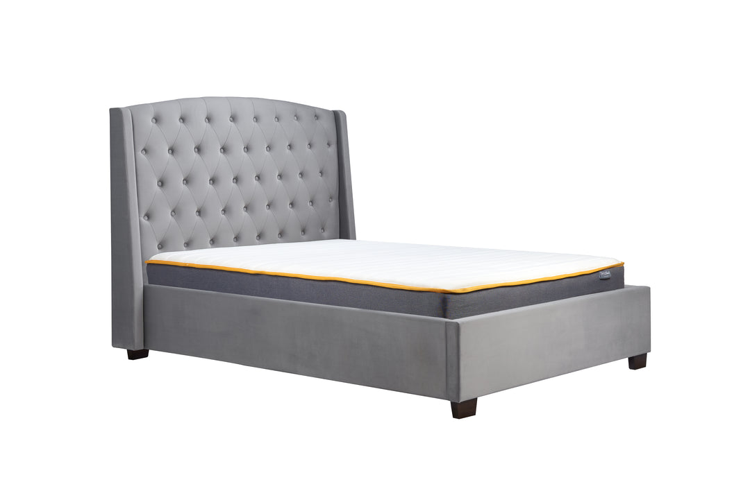 Luxury Velvet Upholstered Bed with Wingback Headboard and Tufted Detailing