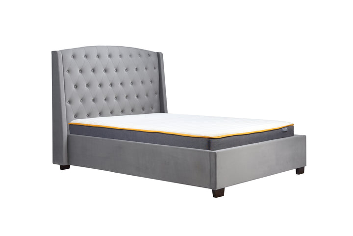 Luxury Velvet Upholstered Bed with Wingback Headboard and Tufted Detailing