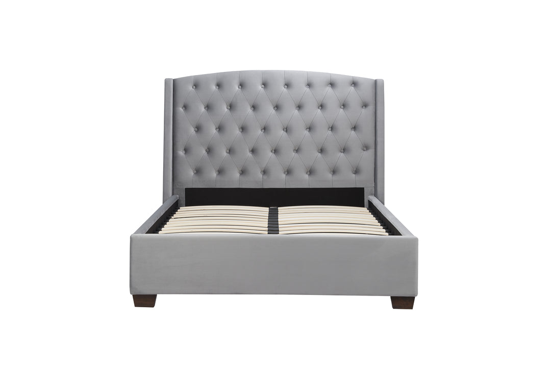 Luxury Velvet Upholstered Bed with Wingback Headboard and Tufted Detailing