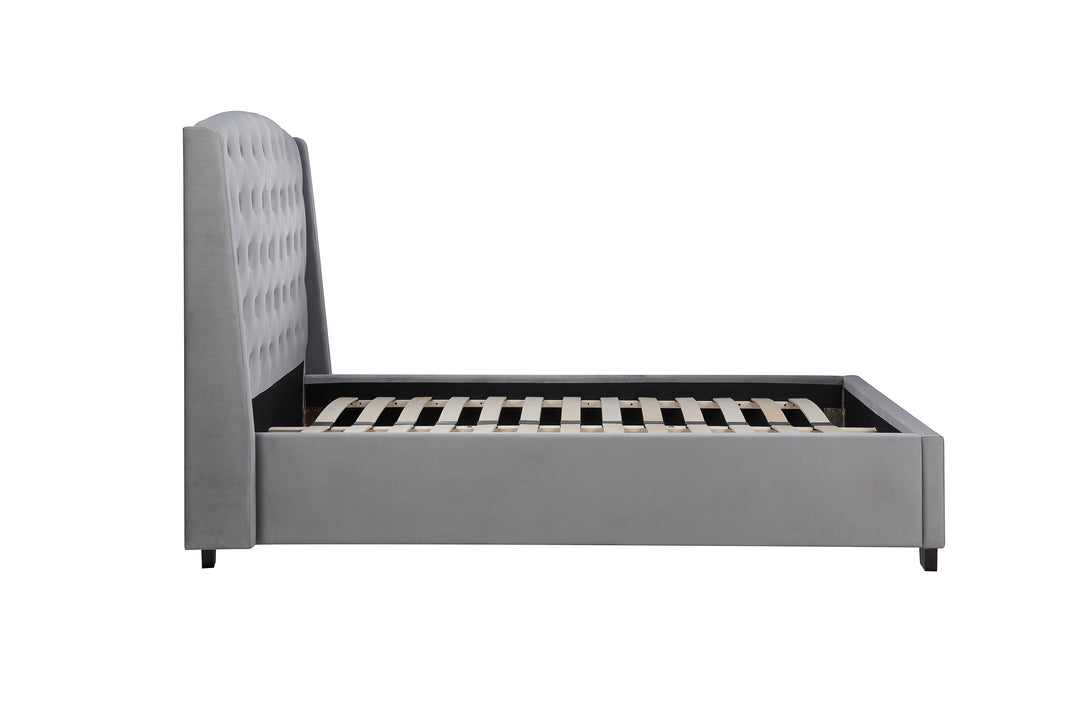 Luxury Velvet Upholstered Bed with Wingback Headboard and Tufted Detailing