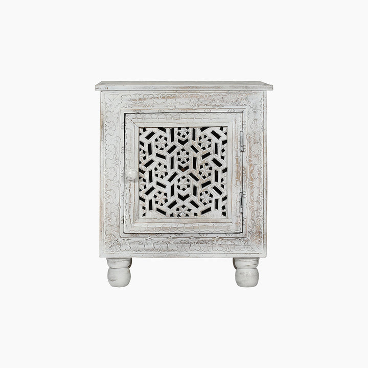 Sage Floral Carved Wooden Side Table