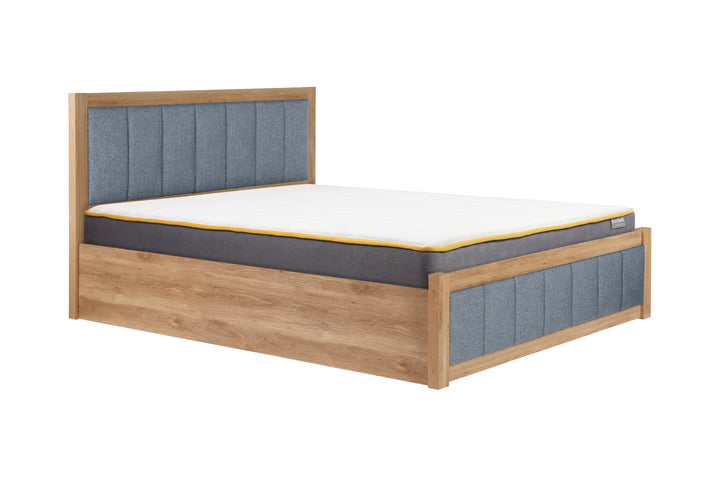 Belmont Ottoman Bed with Stylish Oak-Effect Frame and Soft Grey Blue Upholstered Headboard