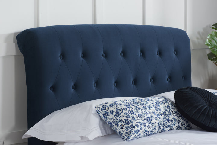 Brompton Upholstered Bed Frame with Generously Cushioned Headboard in Midnight Blue