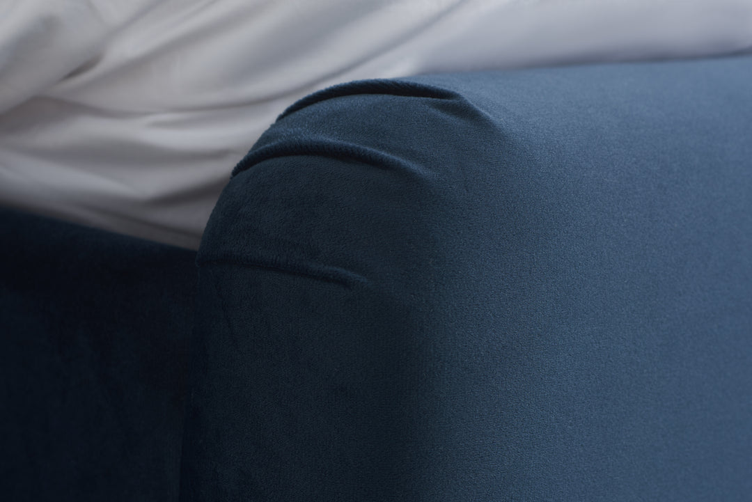 Brompton Upholstered Bed Frame with Generously Cushioned Headboard in Midnight Blue