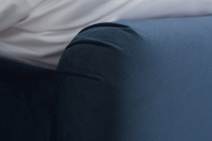 Brompton Upholstered Bed Frame with Generously Cushioned Headboard in Midnight Blue