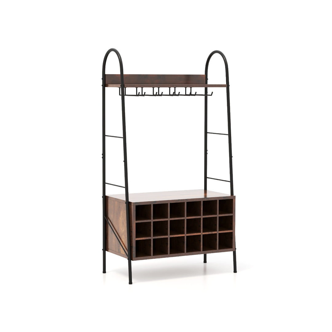Bakers Rack with Detachable Wine Rack and 5 Rows of Stemware Holder-Rustic Brown - TidySpaces