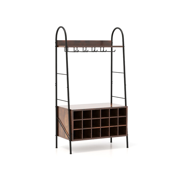 Bakers Rack with Detachable Wine Rack and 5 Rows of Stemware Holder-Rustic Brown - TidySpaces