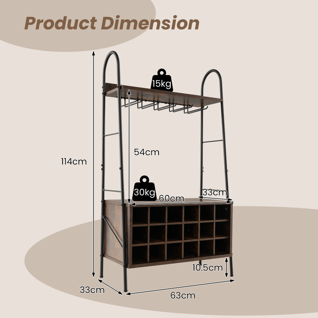 Bakers Rack with Detachable Wine Rack and 5 Rows of Stemware Holder-Rustic Brown - TidySpaces
