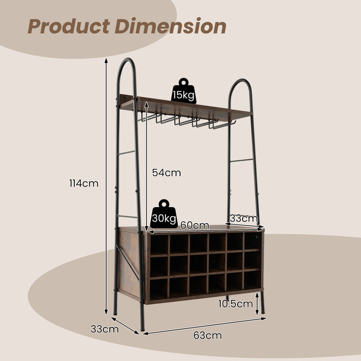 Bakers Rack with Detachable Wine Rack and 5 Rows of Stemware Holder-Rustic Brown - TidySpaces