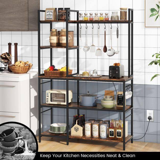 Bakers Rack with Power Outlets and 10 S-Shaped Hooks - TidySpaces