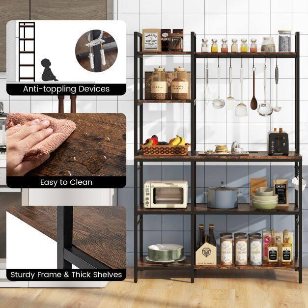 Bakers Rack with Power Outlets and 10 S-Shaped Hooks - TidySpaces