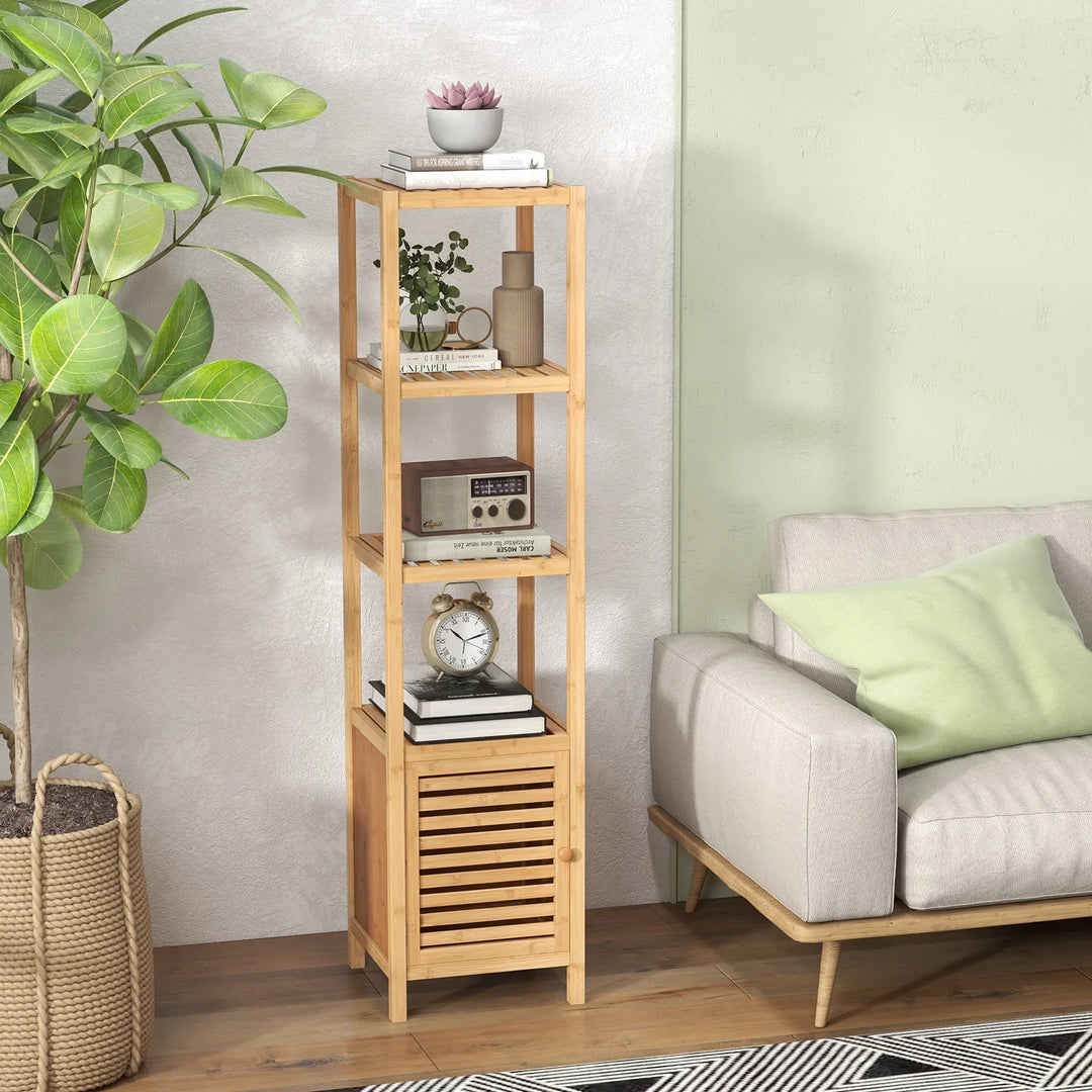 Bamboo Floor Storage Cabinet with Shuttered Door-Natural - TidySpaces