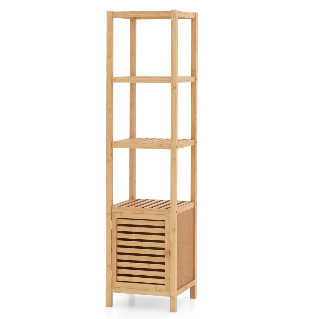 Bamboo Floor Storage Cabinet with Shuttered Door-Natural - TidySpaces