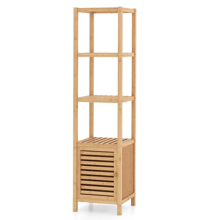 Bamboo Floor Storage Cabinet with Shuttered Door-Natural - TidySpaces