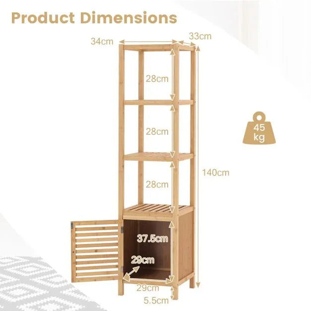 Bamboo Floor Storage Cabinet with Shuttered Door-Natural - TidySpaces