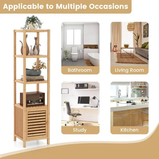 Bamboo Floor Storage Cabinet with Shuttered Door-Natural - TidySpaces