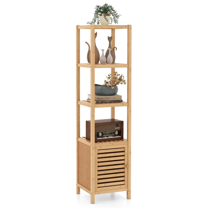 Bamboo Floor Storage Cabinet with Shuttered Door-Natural - TidySpaces