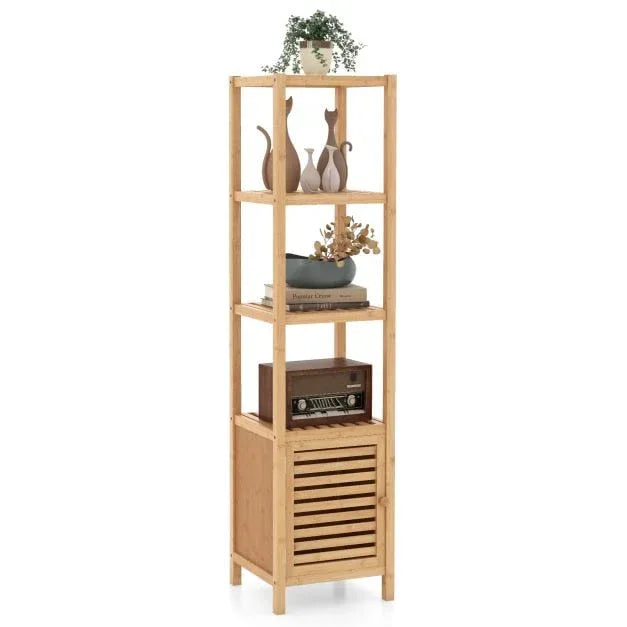 Bamboo Floor Storage Cabinet with Shuttered Door-Natural - TidySpaces