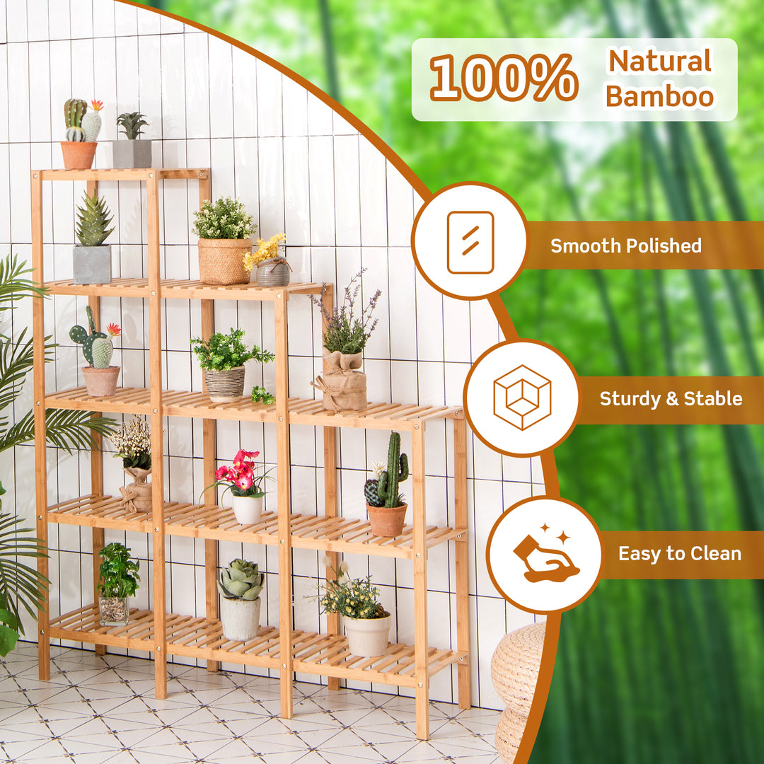5-tier Bamboo Plant Stand Storage Organizer Rack with Shelves-Natural
