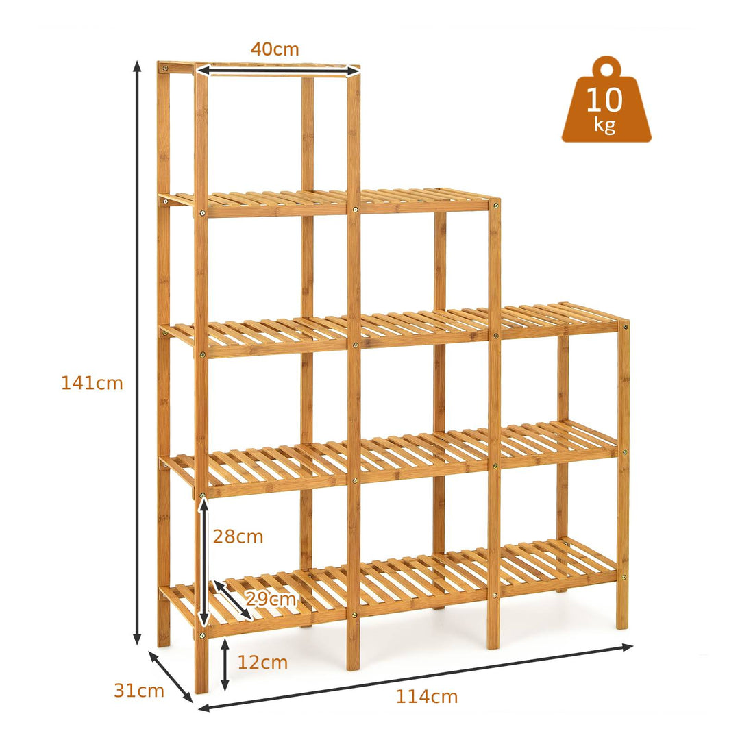 5-tier Bamboo Plant Stand Storage Organizer Rack with Shelves-Natural