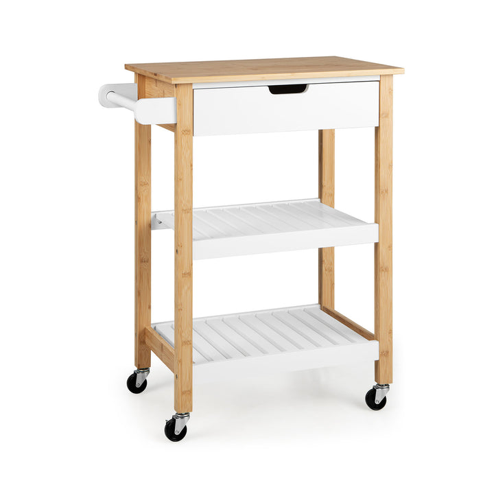 Bamboo Rolling Kitchen Island with Pull Out Drawer