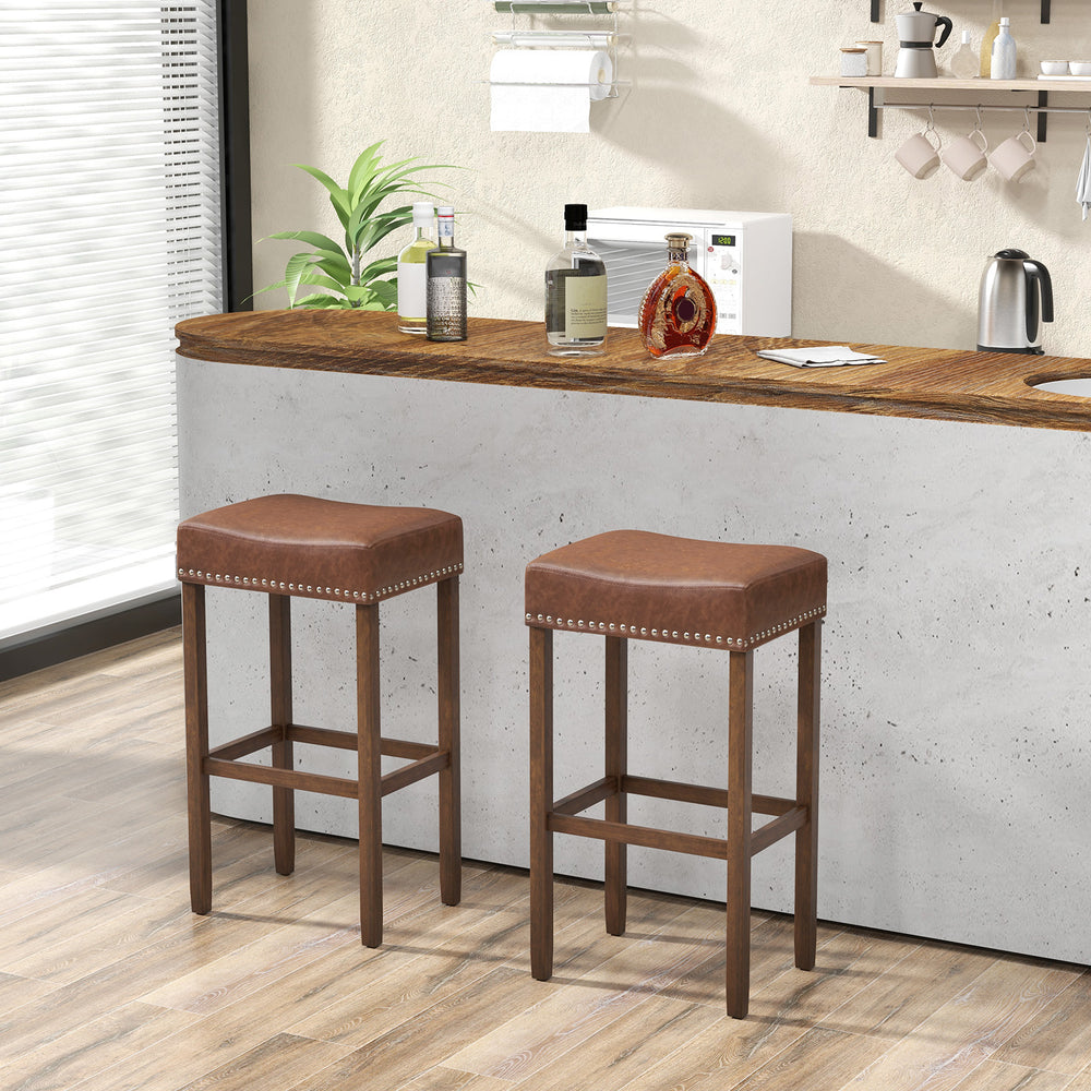 Bar Stool Set of 2 with PU Leather Upholstery Backless 74 cm - TidySpaces