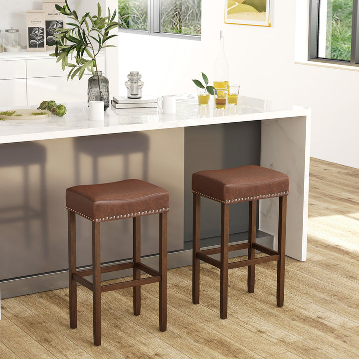Bar Stool Set of 2 with PU Leather Upholstery Backless 74 cm - TidySpaces
