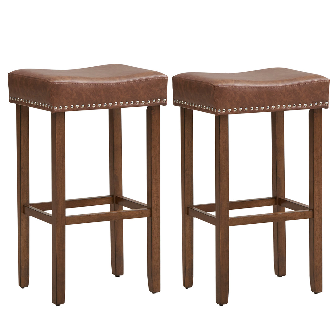 Bar Stool Set of 2 with PU Leather Upholstery Backless 74 cm Brown - TidySpaces