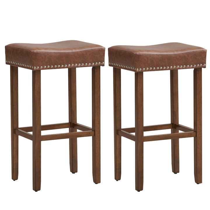 Bar Stool Set of 2 with PU Leather Upholstery Backless 74 cm Brown - TidySpaces