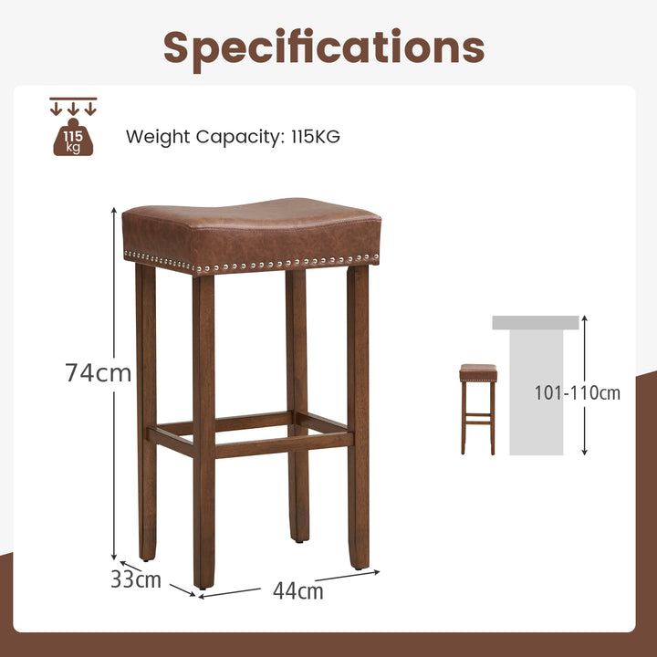 Bar Stool Set of 2 with PU Leather Upholstery Backless 74 cm - TidySpaces